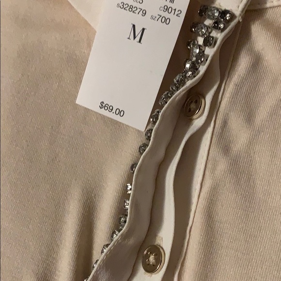 Ann Taylor Jeweled Rhinestone Polo Shirt M NWT - Picture 5 of 6